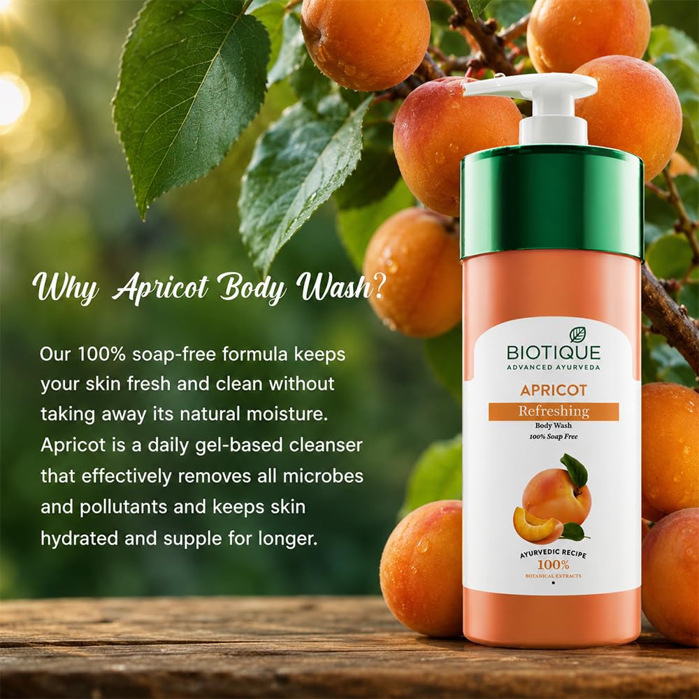 Biotique Bio Apricot Refreshing Body Wash | Keeps Skin Fresh and Clean | Brightens Skin and Reducing Dark Spots | 100% Botanical Extracts | Suitable for All Skin Types | 800ml