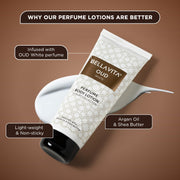 Bella Vita Luxury OUD WHITE Perfume Body Lotion for Nourishing, Hydrating, Soft, Supple,Healthy Skin with Argan Oil and Shea Butter 200 Ml