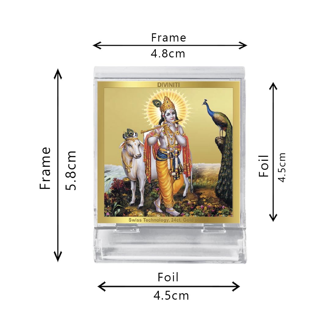 DIVINITI 24K Gold Plated Religious Car Dashboard Frame | Premium God Idol Frame for Car, Home Mandir & Office Table | Spiritual Gift, Decorative Showpiece | Krishna