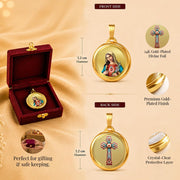 DIVINITI 24K Gold Plated Double-Sided Religious Pendant with Premium Gift Box, Spiritual Locket for Men & Women, Devotional Jewellery for Gifting & Everyday Wear | Mother Mary & Holy Cross