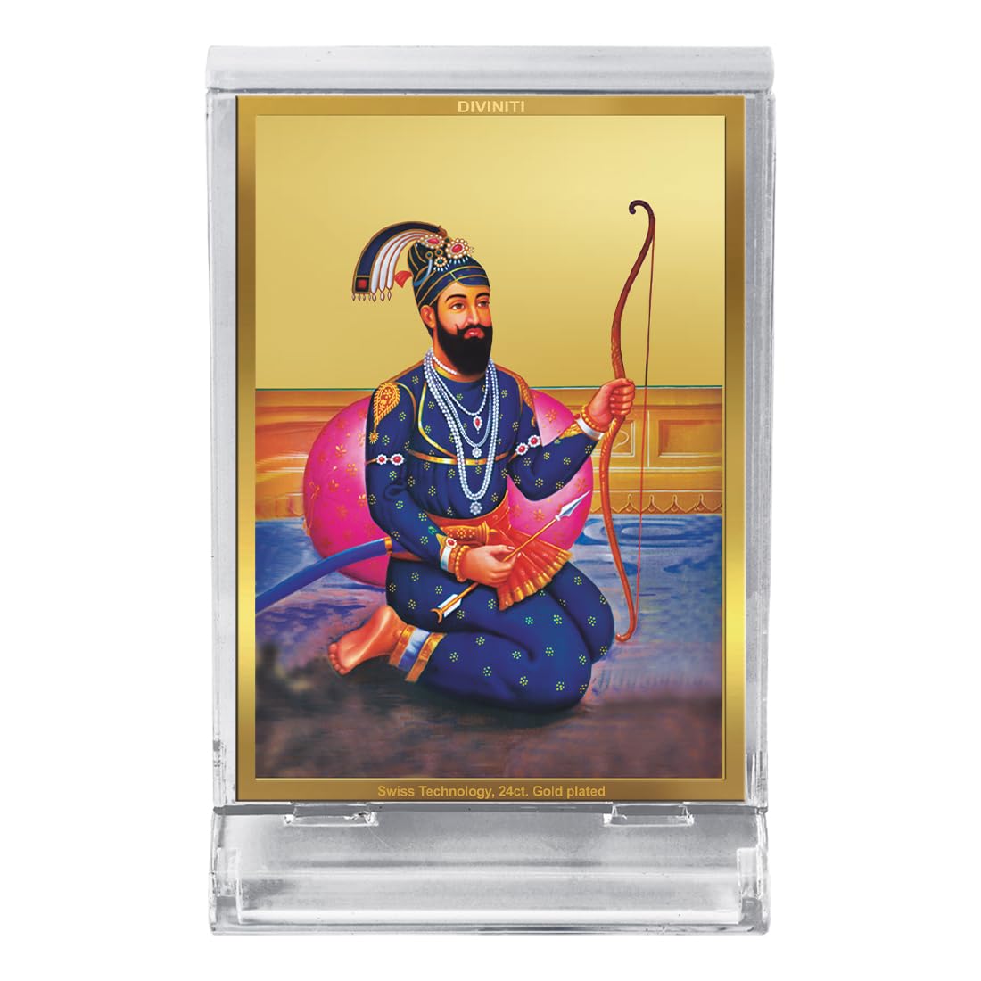 DIVINITI 24K Gold Plated Religious Car Dashboard Frame | Premium God Idol Frame for Car, Home Mandir & Office Table | Spiritual Gift, Decorative Showpiece | Guru Gobind Singh