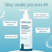 WishCare Ceramide Anti Dandruff Conditioner | Reduces Dandruff & Scalp Itchiness | Conditioner For Dry Hair, Frizzy Hair | With Piroctone Olamine & Hyaluronic Acid | 200ml