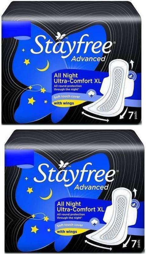 STAYFREE Advanced All Night Ultra - Comfort XL With Wings 7+7 sanitary pads (Pack of 14)