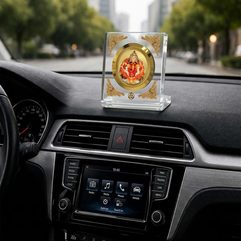 DIVINITI 24K Gold Plated Religious Car Dashboard Frame | Premium God Idol Frame for Car, Home Mandir & Office Table | Spiritual Gift, Decorative Showpiece | Siddhivinayak
