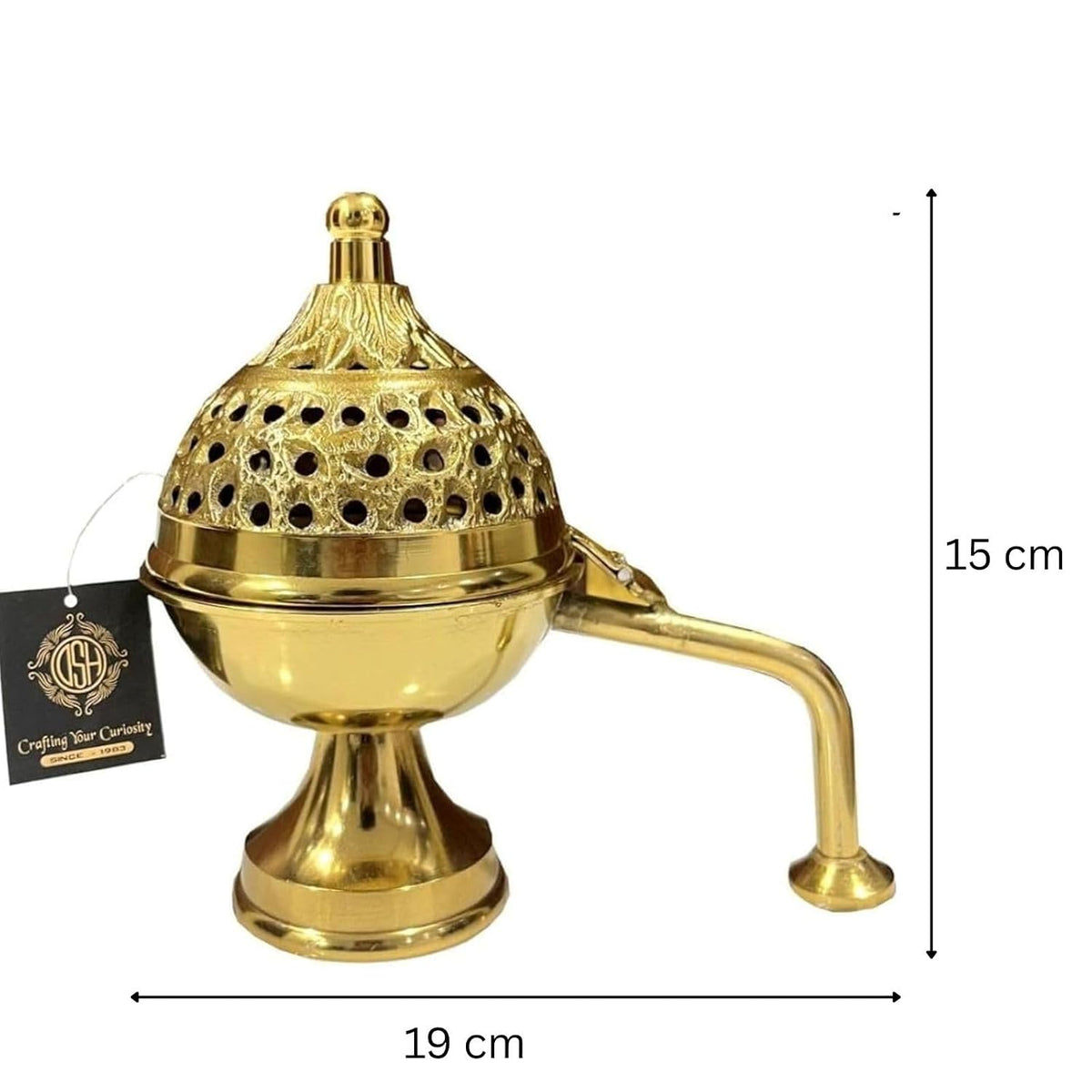 DSH CRAFTING YOUR CURIOSITY Dsh Home Purifying Brass Dhuna Loban Burner Dhooni Dhoop Dani Dhuni Brass Table Dhoop Dani Incense Burner for Loban. (Gold)