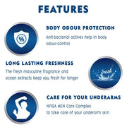 Nivea Men Deodorant Spray, Fresh Ocean , 150Ml And Deodorant Spray, Fresh Active Original , 150Ml, Pack Of 1