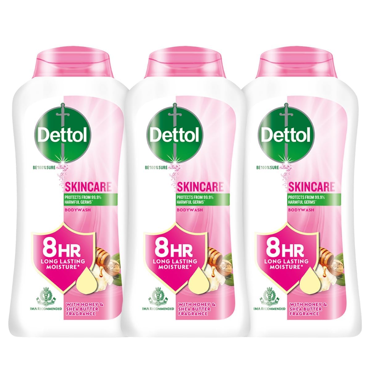 Dettol Body Wash and Shower Gel for Women and Men, Skincare (Pack of 3 - 250ml each) | Soap -Free Bodywash | 8h Moisturization