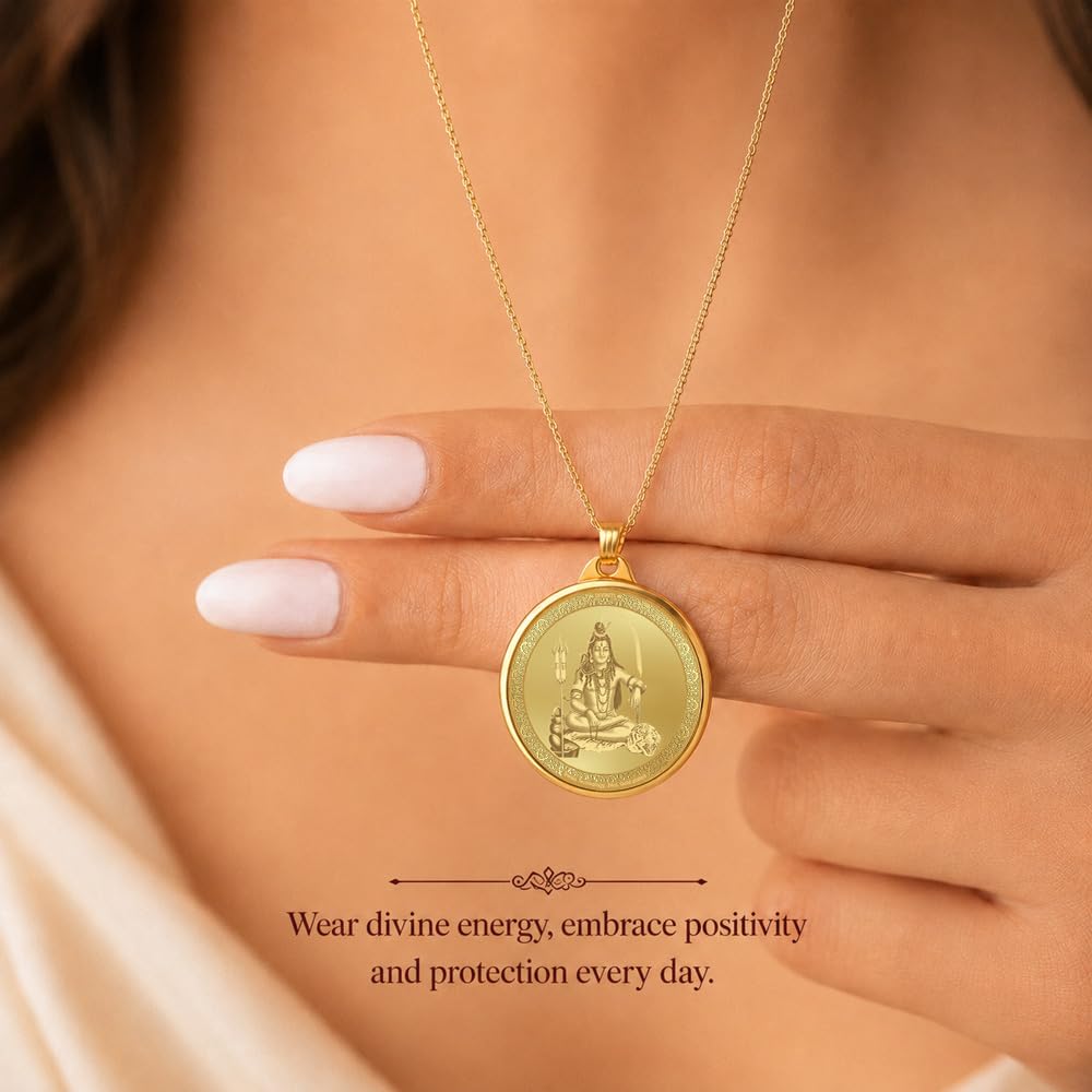 DIVINITI 24K Gold Plated Double-Sided Religious Pendant with Premium Gift Box, Spiritual Locket for Men & Women, Devotional Jewellery for Gifting & Everyday Wear | Shiva & Mahamrityunjaya Mantra