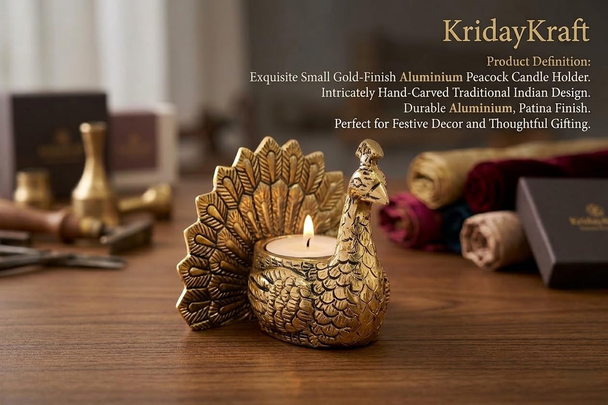 KridayKraft Designed with a Versatile Central Cavity, This Peacock Serves as a Stunning tealight Candle Holder, a mini Indoor Planter, a Unique Pen Stand,(Peacock Small Golden)