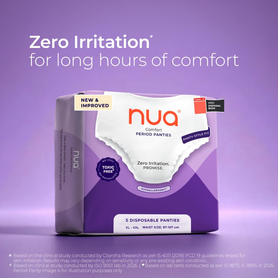Nua 360° Comfort Period Pads (XL-XXL) | 15 Period Pads Pack of 3 | Ultra-Absorbent | Zero Irritation | 4x Comfort | For Heavy Flow | No rashes | Leakproof | Seamless | 100% Toxic-Free, Dermatologically Tested