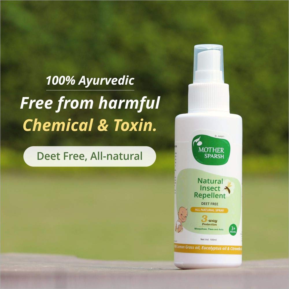 Mother Sparsh Natural Insect Repellent Spray For Babies | With Citronella, Eucalyptus & Lemongrass Oil | 100% Protection from Mosquitoes, Fleas and Ants- 100ml (Pack of 3)