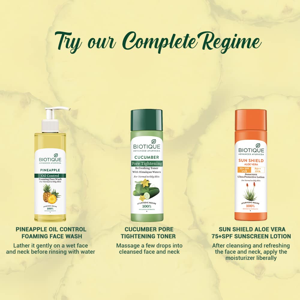 Biotique Pineapple Oil Control Foaming Face Wash | Hydrates dry skin | Eliminates Excess Oil | Evens Skin Tone | 100% Botanical Extracts | Suitable for All Skin Types | 200ml