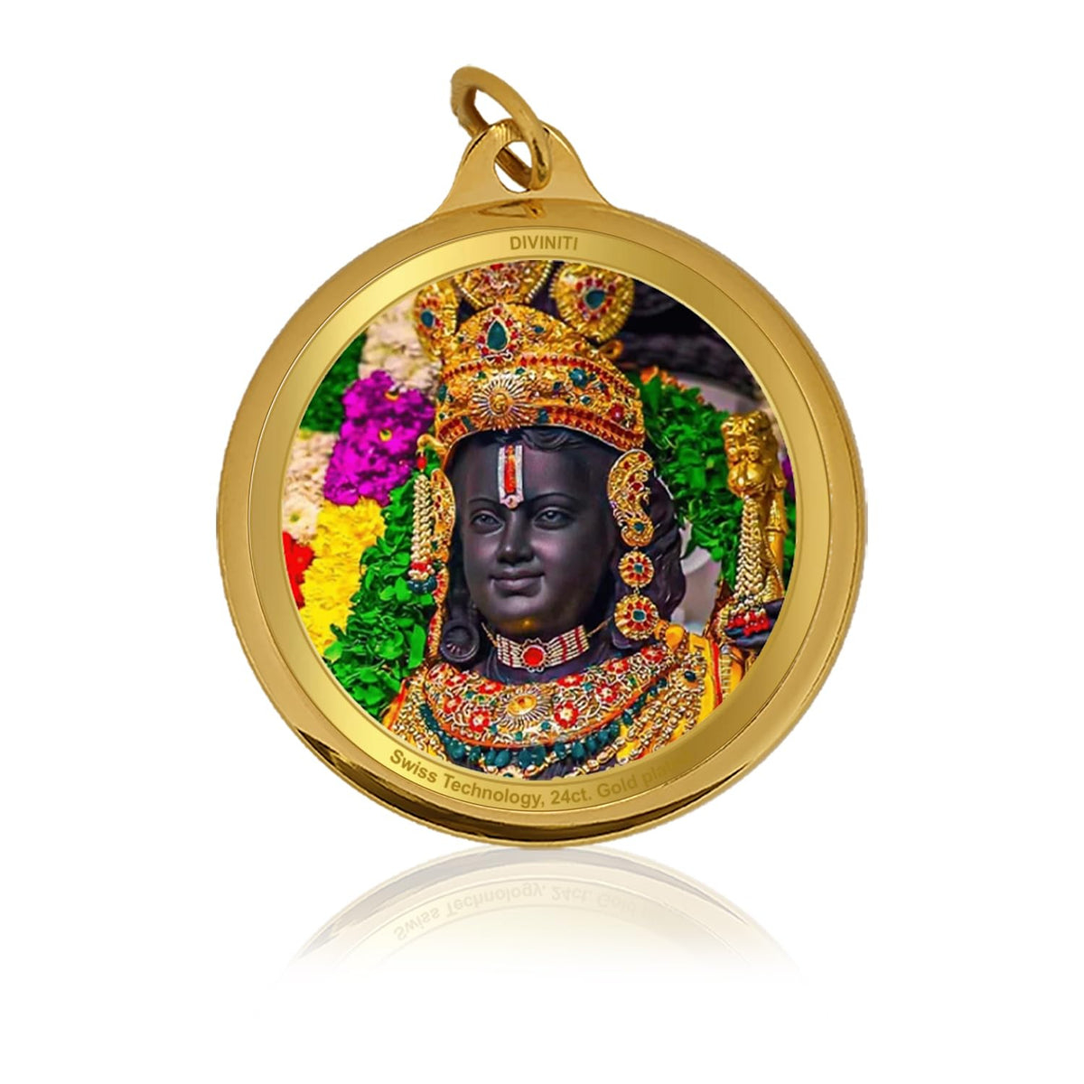 Diviniti 24K Gold Plated Ram Lalla & Jai Shree Ram Pendant For Men, Women & Kids 18 MM Double Sided Stylish Pendant Necklace For Girls Divine God Pendant For Birthday Gift, Anniversary Gift