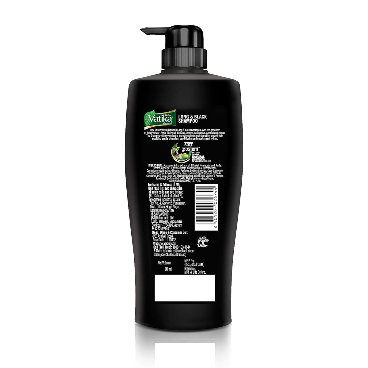 Dabur Vatika Long & Black Shampoo - 640 ml | With Amla & Bhringraj | For Shiny, Long & Black Hair | No Added Parabens | Provides Gentle Cleansing, Conditioning & Nourishment to Hair