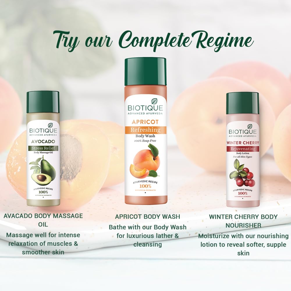 Biotique Bio Apricot Refreshing Body Wash | Keeps Skin Fresh and Clean | Brightens Skin and Reducing Dark Spots | 100% Botanical Extracts | Suitable for All Skin Types | 190ml