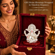 DIVINITI Premium Four Hand Ganesha Idol with Silver-Tone Finish & Vibrant Accents | Lord Ganesh Ji Showpiece with Stable Base & Premium Gift Box | Home, Mandir, Office & Gifting | 8 x 8 cm