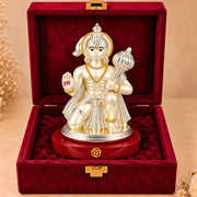 DIVINITI Premium Lord Hanuman Idol with Silver-Tone Finish & Gold Accents | Bajrangbali Idol with Gada, Ram Blessing Hand, Stable Base & Premium Gift Box | Home, Mandir & Gifting | 8.5 x 6.5 cm