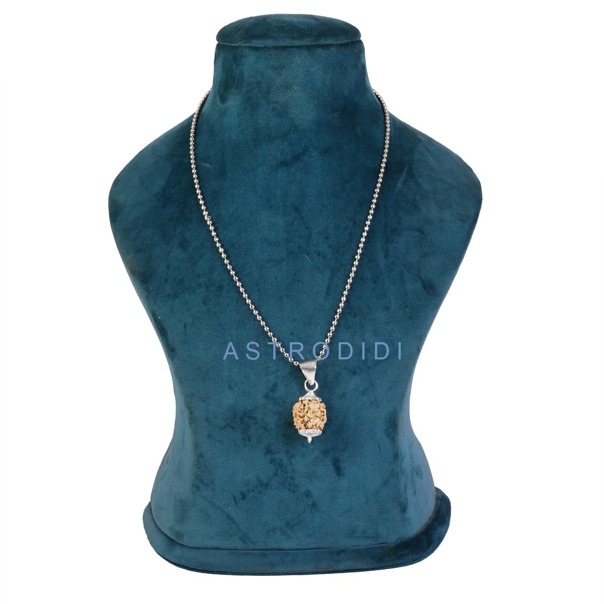 ASTRODIDI 3 Mukhi Rudraksha Pendant with Lab Report | Certified Natural Three Face Rudraksha with White Metal Capping and Chain for Men and Women (Colo: Brown)