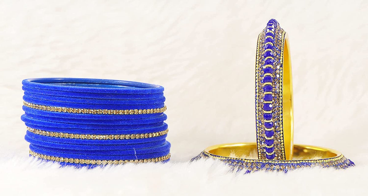 NMII Traditional Plain Metal Bangles with Golden Zircon Stone For Women & Girls | Chuda Set For Bridal Women Wedding, Party, Occasion | Golden Chuda | Metal Bangles For Women- Set of 30