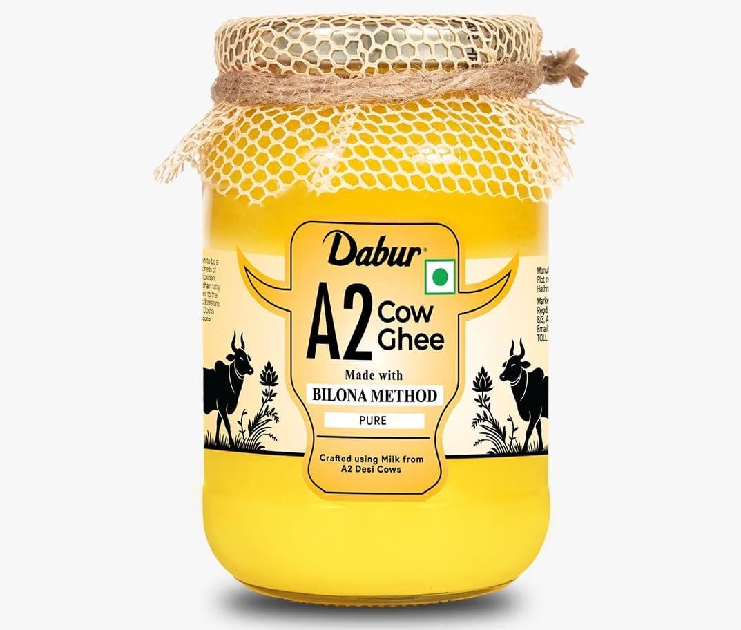 Dabur A2 Cow Ghee - 500ml | Rich in Vitamin A | Made with Bilona method | Crafted using milk from A2 desi cows
