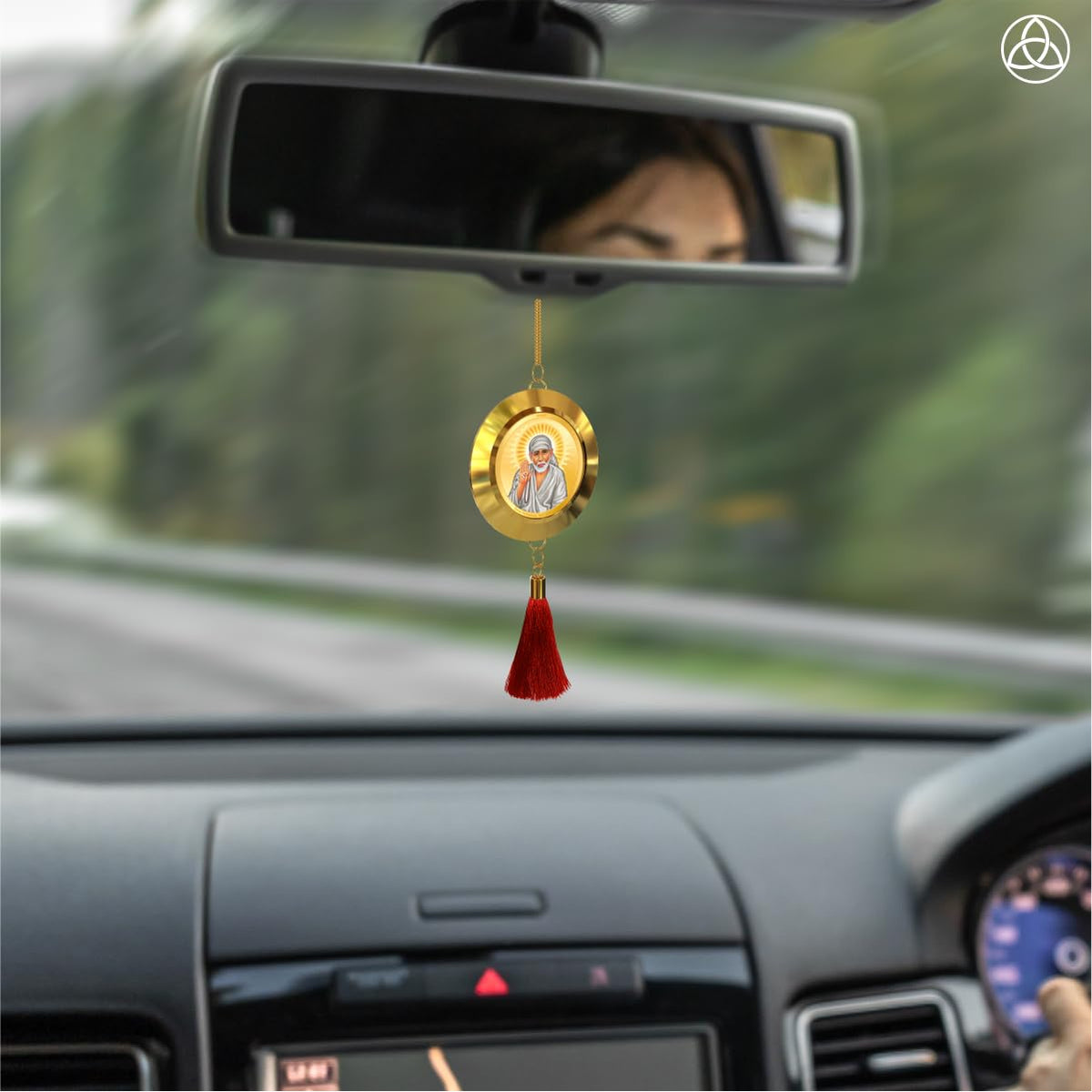 Diviniti 24K Gold Plated Double Sided Sai Baba and OM Car Hanging Sai Baba Dangler Interior Decor Luxurious Gold Plated Hangings Divine Car Accessories for Positive Energy Protection