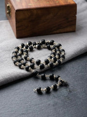 RUDRADIVINE Silver Plated Original Karungali Mala (Natural Ebony Wood Beads) – Spiritual Protection Necklace for Men & Women | Meditation, Puja & Negative Energy Protection