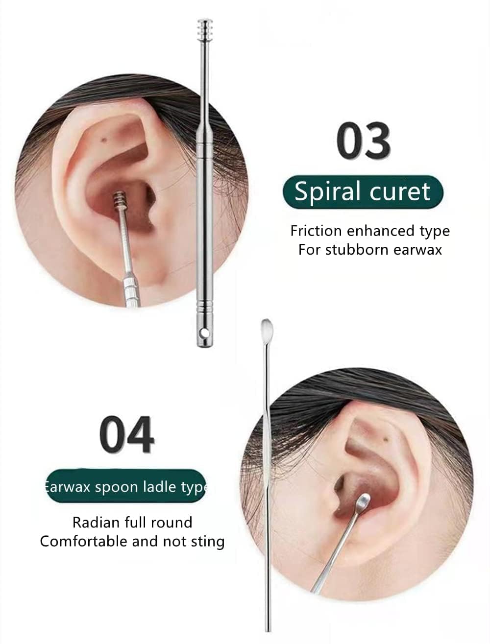 E-COSMOS® Ear Wax Cleaner - Resuable Ear Cleaner Tool Set with Storage Box - Ear Wax Remover Tool Kit with Ear Curette Cleaner and Spring Ear Buds Cleaner - 6 Pc, (EarCleaner6Pcs)