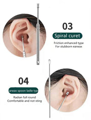 E-COSMOS® Ear Wax Cleaner - Resuable Ear Cleaner Tool Set with Storage Box - Ear Wax Remover Tool Kit with Ear Curette Cleaner and Spring Ear Buds Cleaner - 6 Pc, (EarCleaner6Pcs)