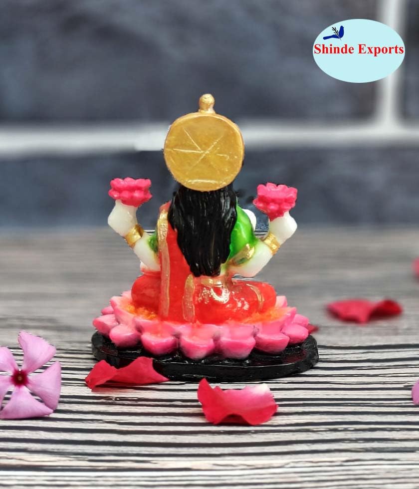 SHINDE EXPORTS Goddess laxmi Devi Marble murti Lakshmi Statue Idol for Home Pooja (9.5cm red)