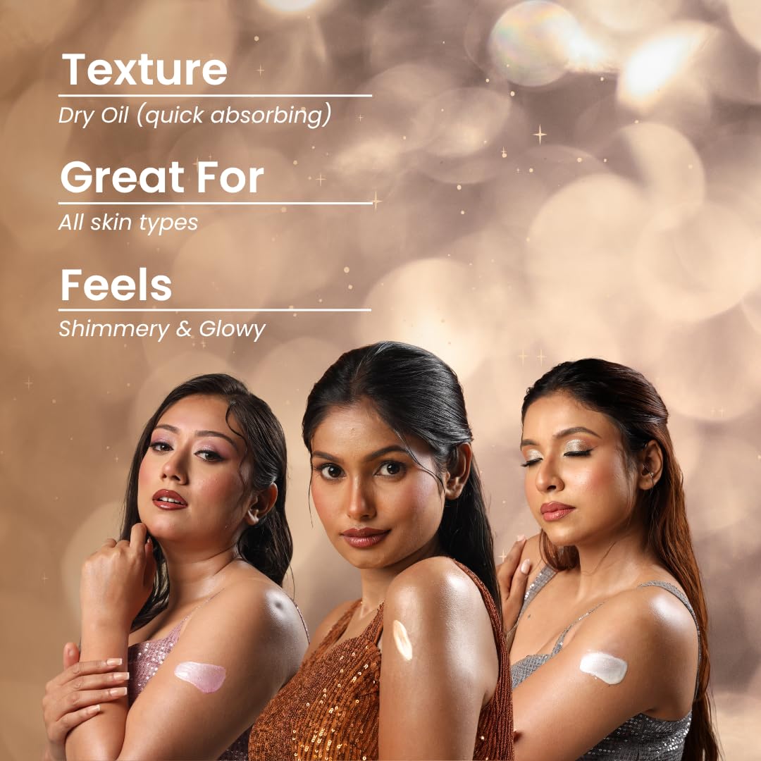 Suroskie Glow Drip Golden Hour, Silver & Pink Luxe 50Ml Each, (Pack Of 3 With Brush) | Shimmer For Radiant & Luminous Skin | Non-Greasy & Quick Absorbing Body Highlighter | Body Shimmer For Women