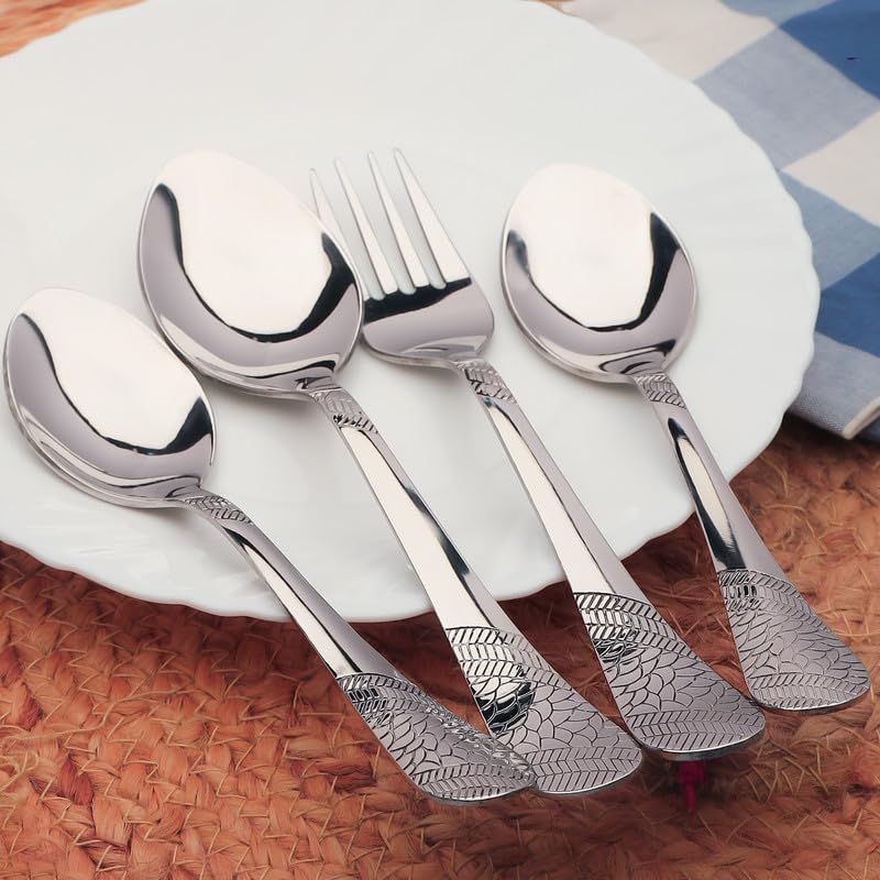 Parage 24 Pieces Premium Stainless Steel Cutlery Set, Home & Kitchen with Gift Box (6 Pieces Each Table Spoons, Table Forks, Dinner Spoon & Tea Spoons) with Leatherite Box (Imperial Design)
