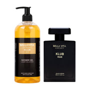 Bella Vita Luxury Unisex Adult Wood Klub Man Edp Premium Long Lasting Fragrance Spray Perfume 100Ml & Shower Gel For Deep Cleansing, Hydrating, Softer Skin With Aloe Vera 500Ml