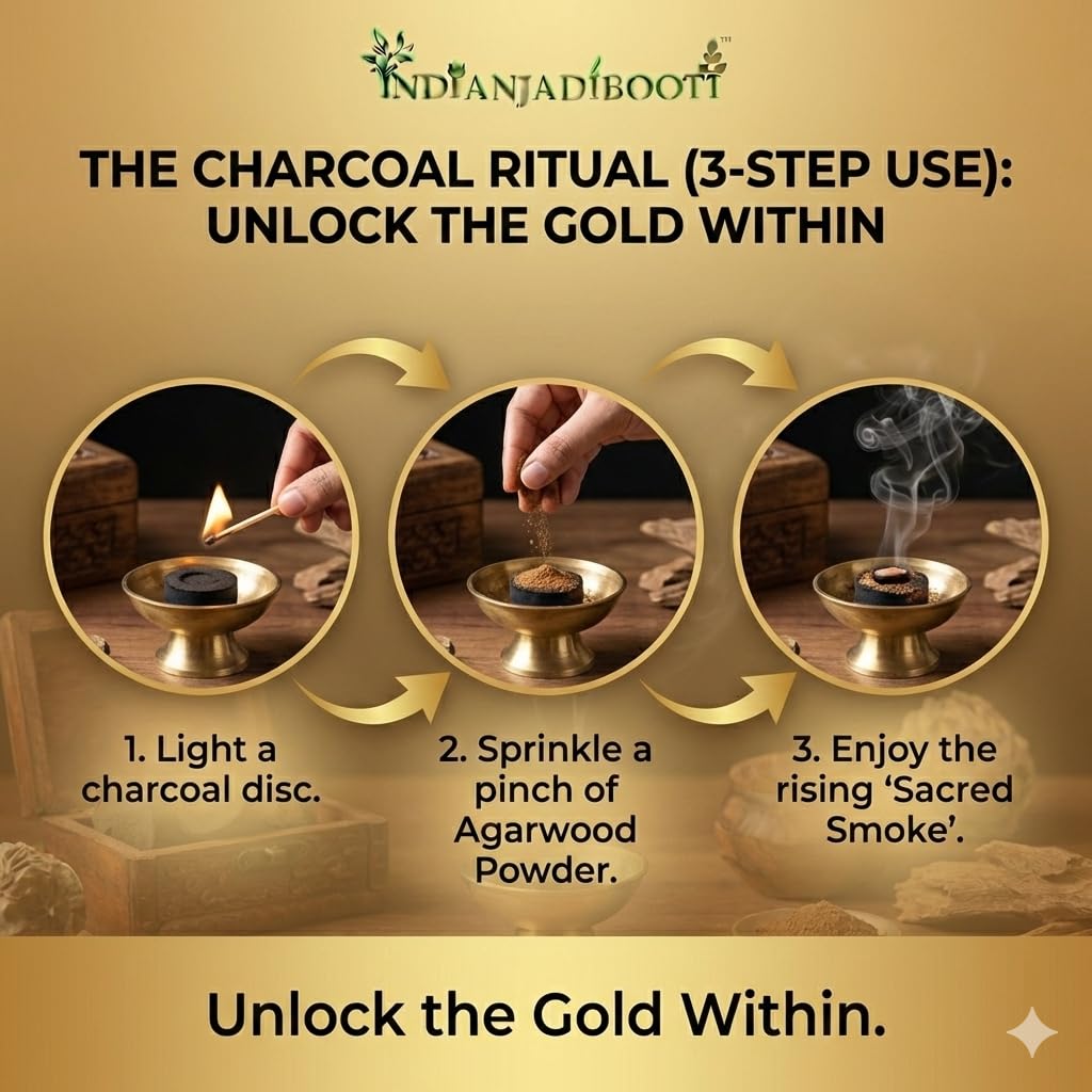 Indian Jadi Booti Pure Agarwood Powder (Oudh/Agar) for Spiritual Focus & Deep Meditation - 100% Raw Aquilaria Agallocha Dust for Incense, Havan & Aroma Therapy - 100g