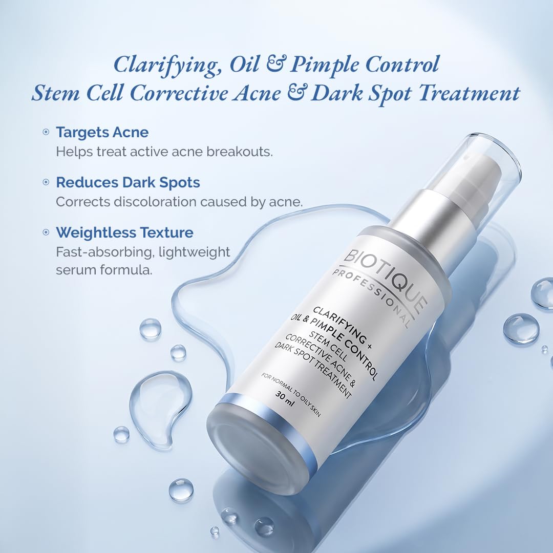 Biotique Professional Clarifying + Oil & Pimple Control Stem Cell Corrective Acne & Dark Spot Treatment Serum 30ml