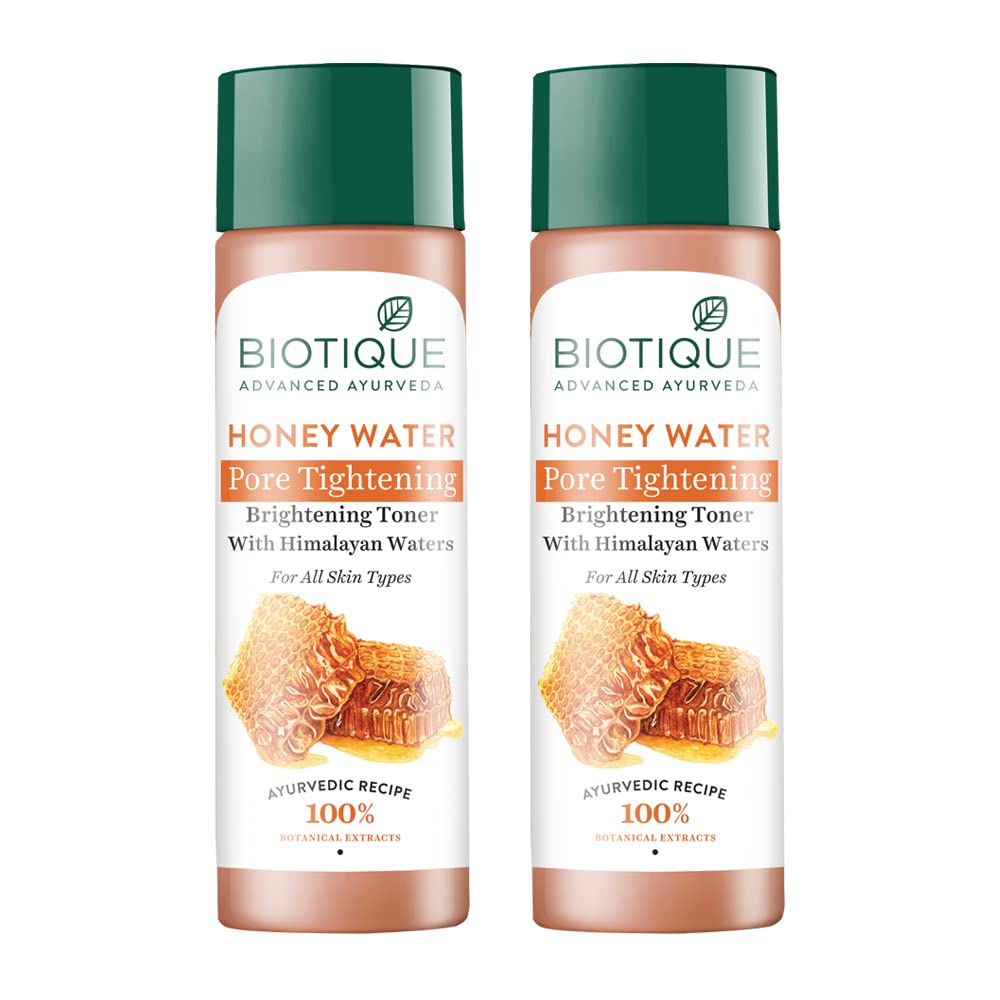 Biotique Honey Water Pore Tightening Brightening Toner with Himalayan Waters |Maintains pH Balance| Moisturized and Hydrated Skin | 100% Botanical Extracts| All Skin Types | 120ml (Pack Of 2)