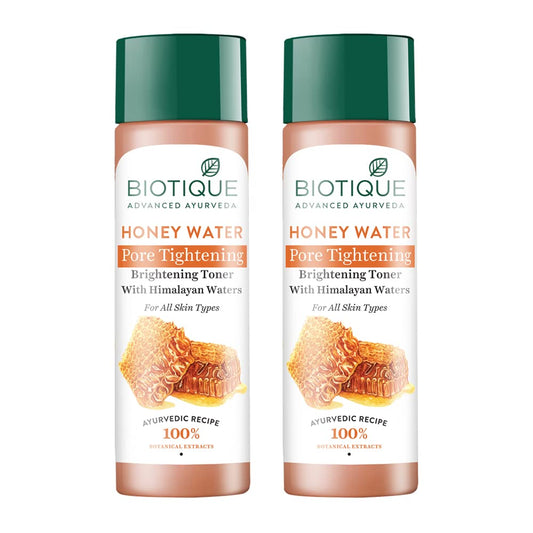 Biotique Honey Water Pore Tightening Brightening Toner with Himalayan Waters |Maintains pH Balance| Moisturized and Hydrated Skin | 100% Botanical Extracts| All Skin Types | 120ml (Pack Of 2)
