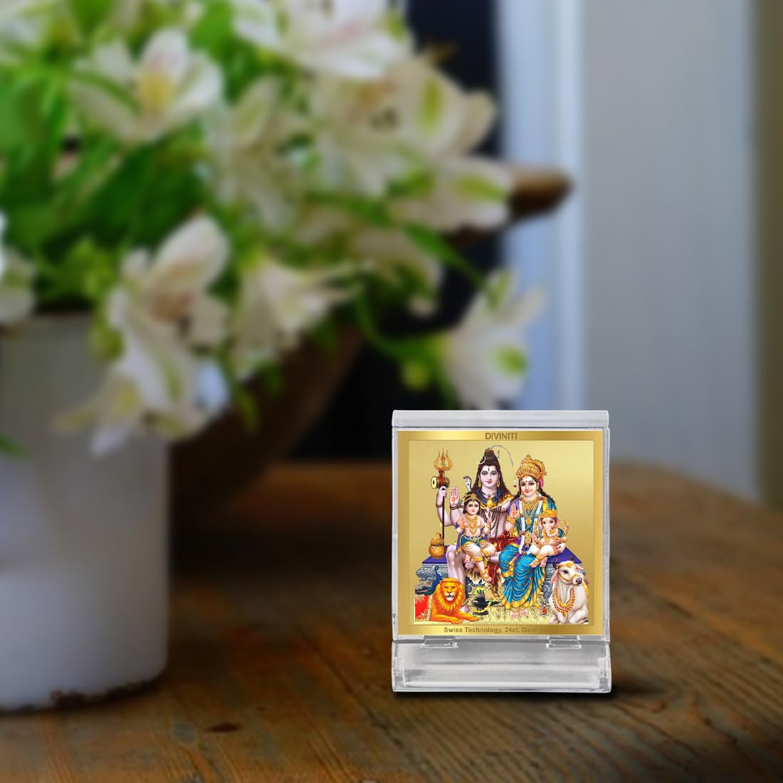 DIVINITI 24K Gold Plated Religious Car Dashboard Frame | Premium God Idol Frame for Car, Home Mandir & Office Table | Spiritual Gift, Decorative Showpiece | Shiv Parivar