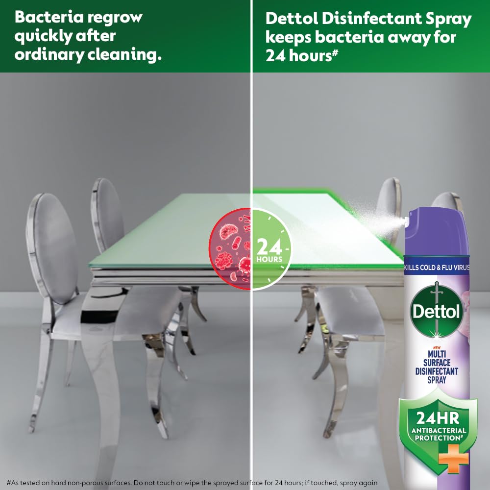 Dettol Multi-Surface Disinfectant Sanitizer Spray Bottle | 24 hours protection| Germ Kill on Hard and Soft Surfaces (Orchard Bloom, 225ml) (Pack of 3)