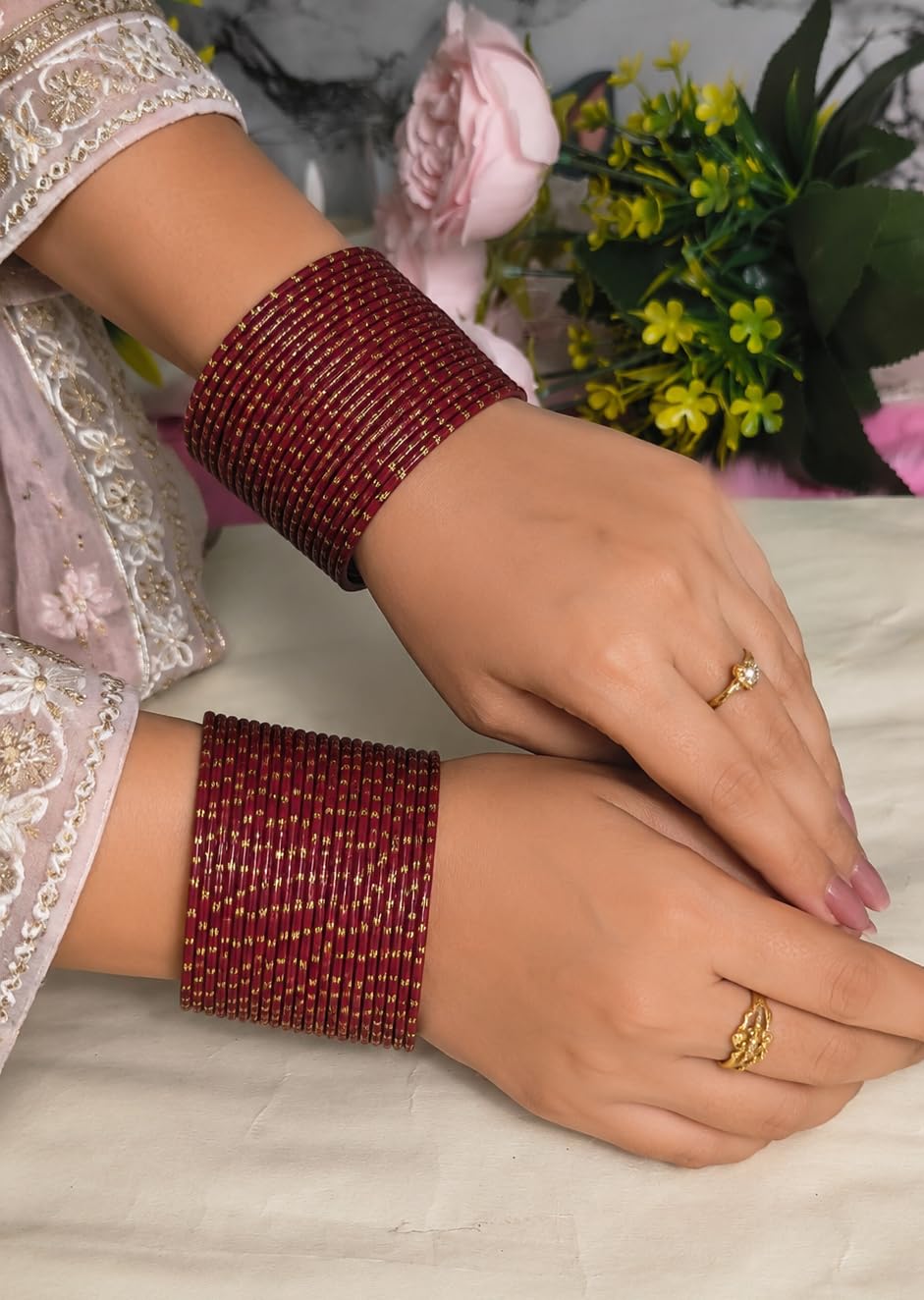 NMII Non-Precious Metal Base Metal with Polka Dots Glossy Finished Bangle Set For Women and Girls
