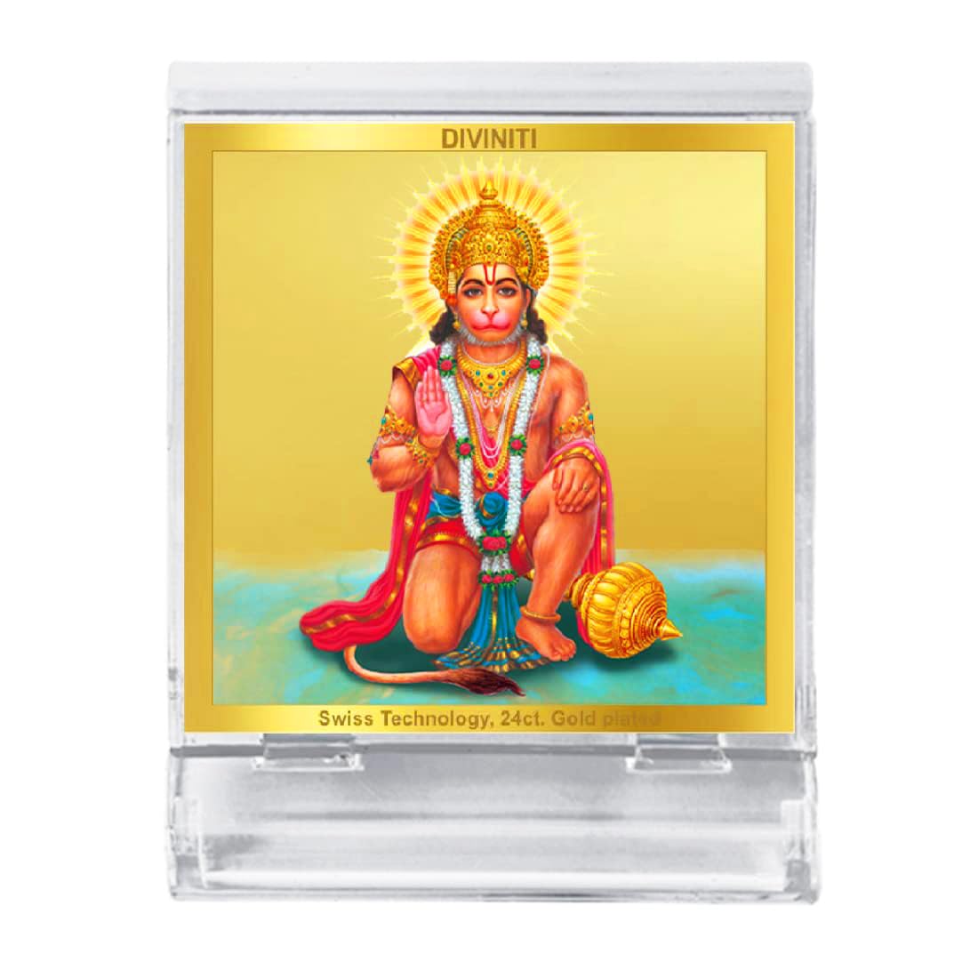 DIVINITI 24K Gold Plated Religious Car Dashboard Frame | Premium God Idol Frame for Car, Home Mandir & Office Table | Spiritual Gift, Decorative Showpiece | Hanuman-3
