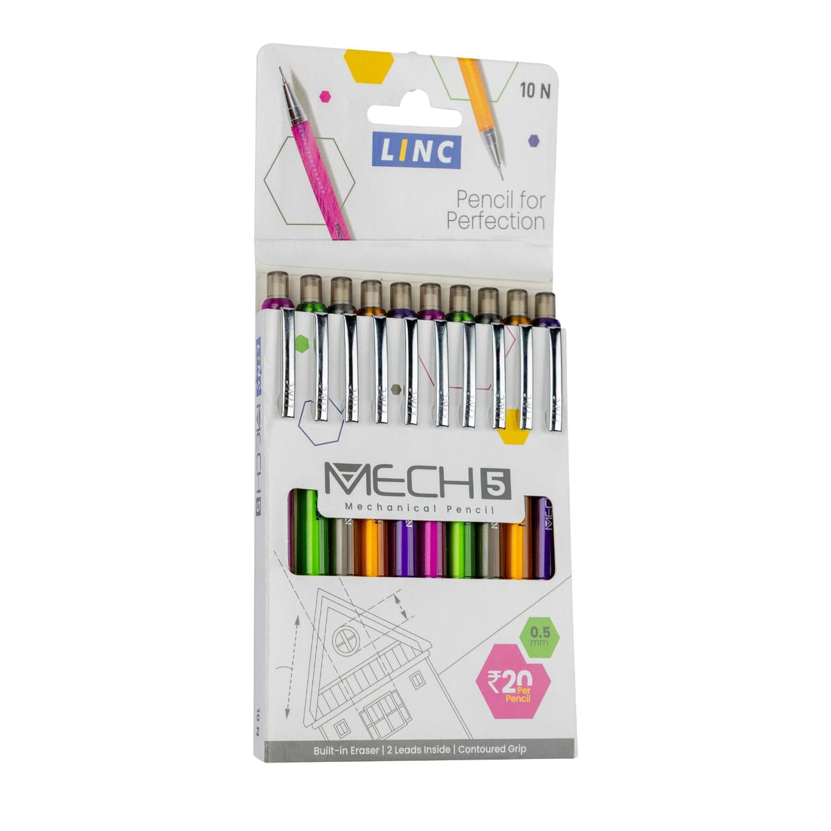 Linc 0.5mm Mech5 Mechanical Pencil, Multicolor Body (Pack of 10)