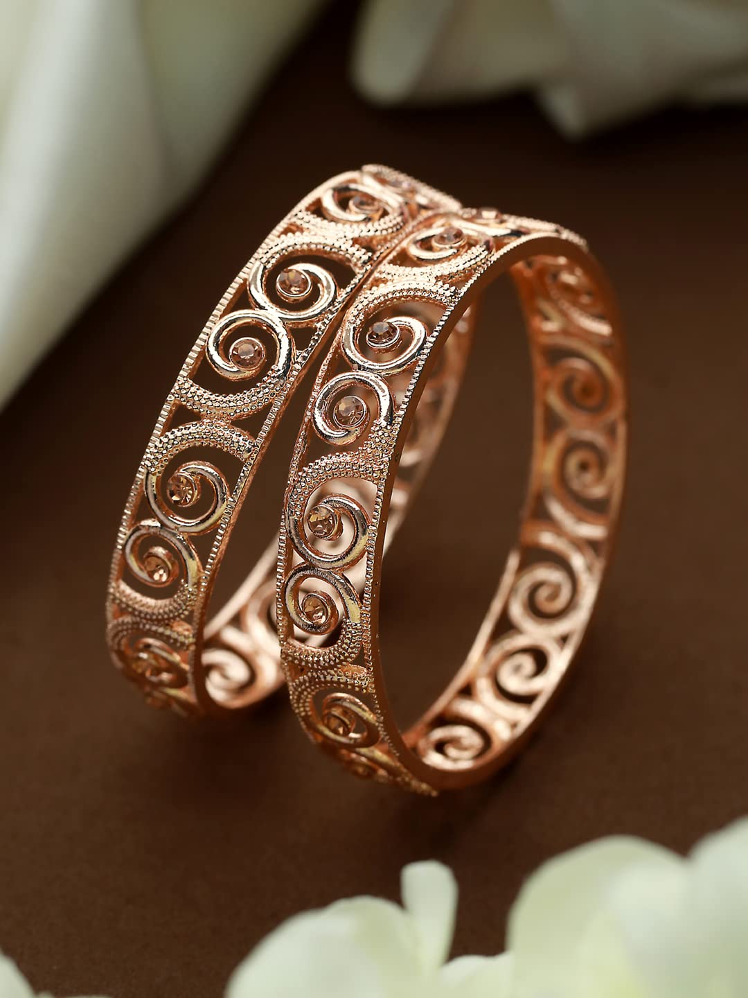 Priyaasi Rose Gold Plated Embossed Bangles Set of 2