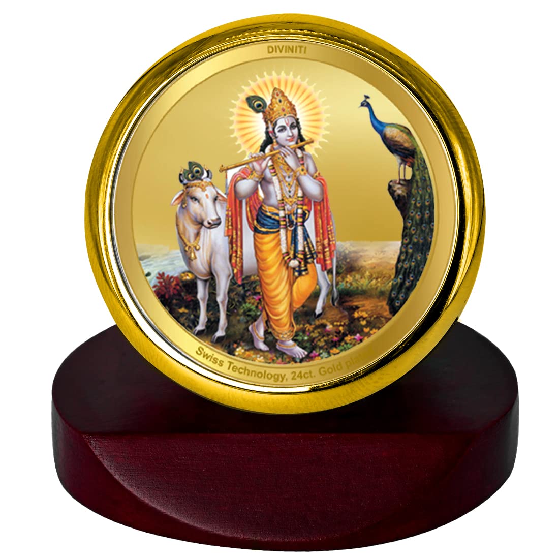 DIVINITI 24K Gold Plated Religious Car Dashboard Frame | Premium God Idol Frame for Car, Home Mandir & Office Table | Spiritual Gift, Decorative Showpiece | Krishna