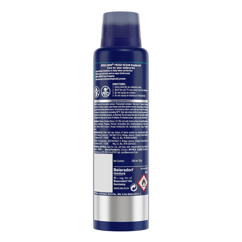 Nivea Men 48 H Fresh Ocean Aquatic Deodorant Spray , 150Ml (Buy 2 And Get 1 Free Protect Care Aquatic Deodorant Spray , 150Ml), Pack Of 1