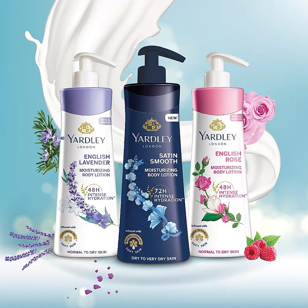 Yardley London Satin Smooth Moisturizing Body Lotion 72H Intense Hydration Infused With Natural Floral Oil Soft Skin Dry To Very Dry Skin 400ml