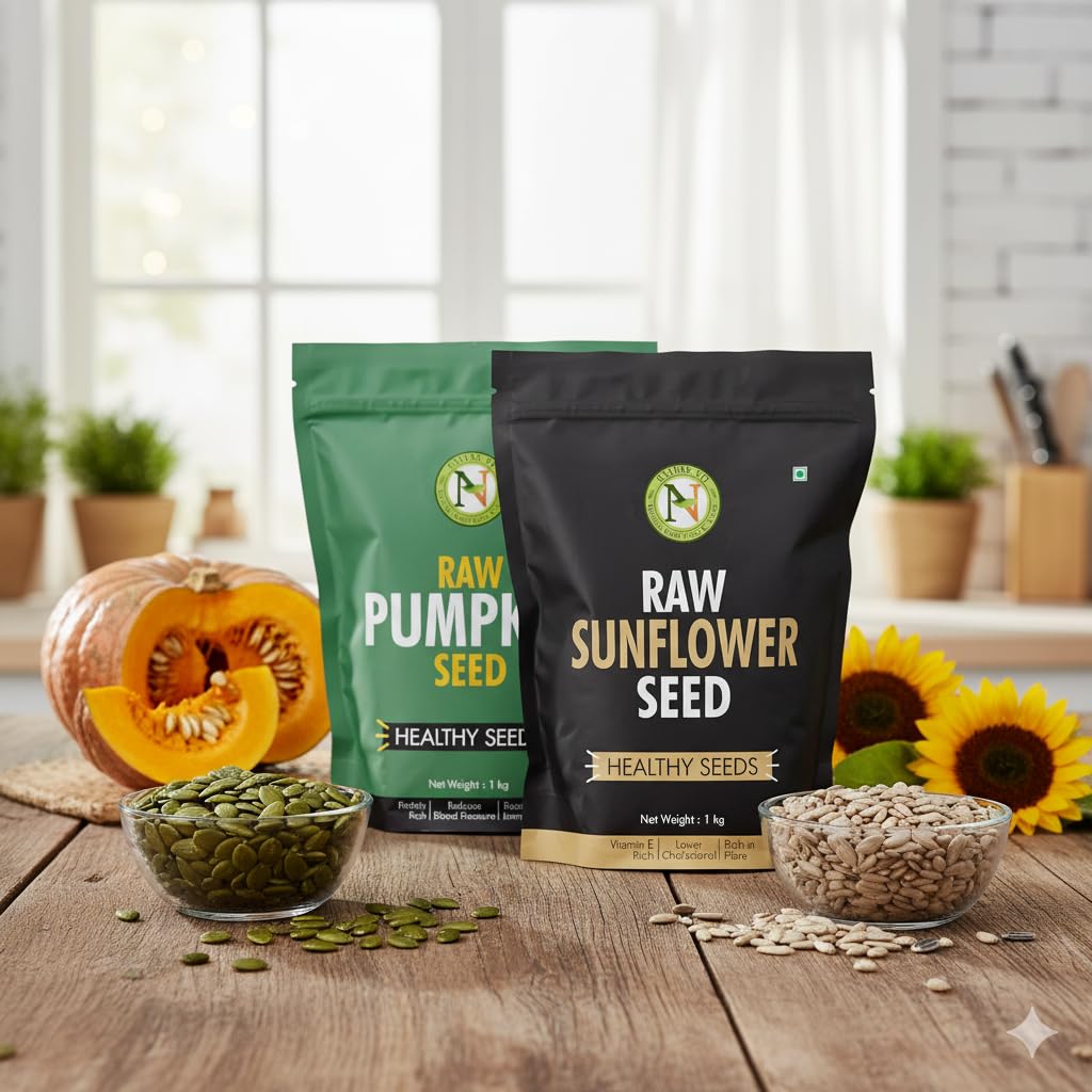 NatureVit Pumpkin and Sunflower Seeds Combo, 2kg (1 Kg Each) | Protein & Fibre Rich Super Seeds | Immunity Booster | Healthy Snack & Diet Food