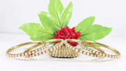 NMII Non-Precious Metal Base Metal with Zircon Gemstone Or Pearl Studded worked Glossy Finished Kada Set For Women and Girls