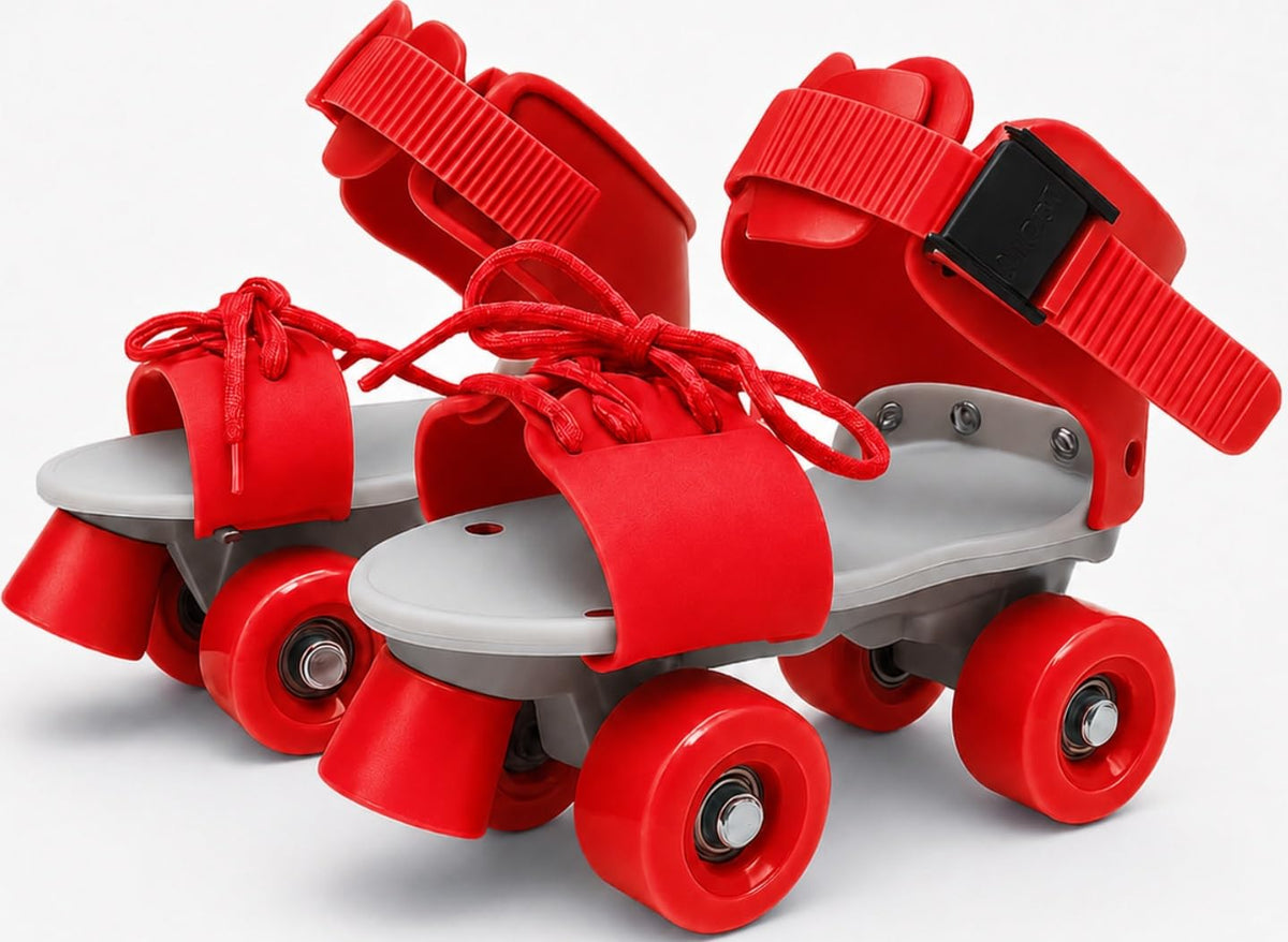 Toy Imagine® Roller Inline Skates for Kids | Adjustable Size Skating Shoes with Front Brake | 4 Pu Wheels | Skates for Boys & Girls Age 4-8 | Kids Roller Skates for School Sports(Red)