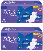 Stayfree Dry Max XXL | All Night XXL Dry Cover Sanitary Pads for Women | Convert Heavy flow into Gel | Odour Control | Absorbs 2x more with wider back | Superior Dry feel | Ultra Thin Pads | 42 Pads