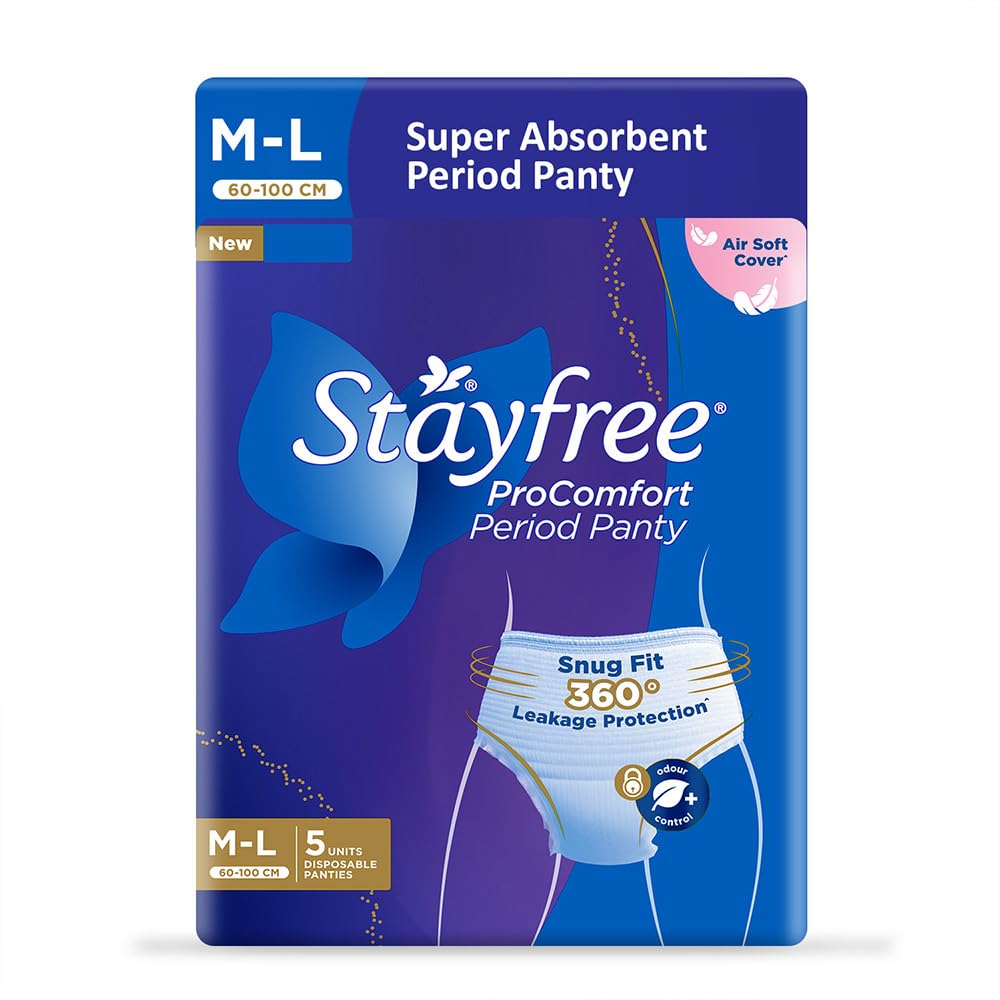 Stayfree ProComfort Period Panty for Women | Disposable Period Pants Pack of 5, M - L | Air Soft Cover | 360° Leakage Protection for Heavy Flow| Snug Fit | Odour Control